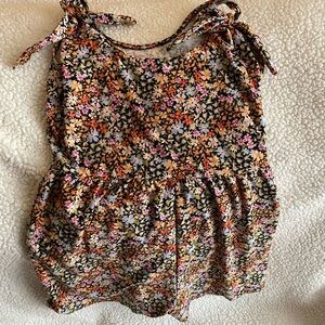 Floral Tie-Shoulder Women’s Tank Top — Black Multi